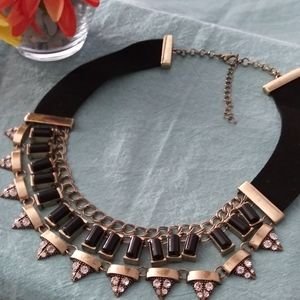 Faux-Leather and Crystal Necklace